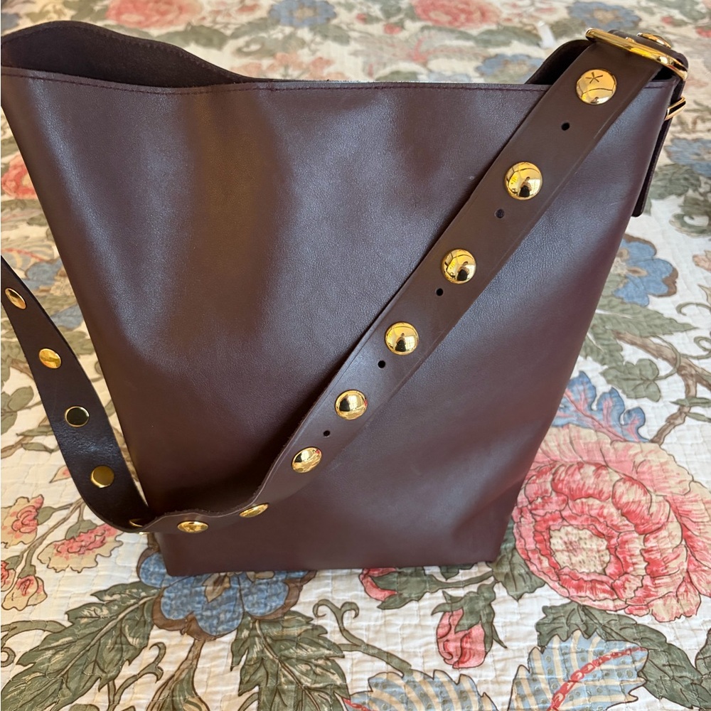 Madewell Burgundy Leather Hobo with Gold Studded Strap
